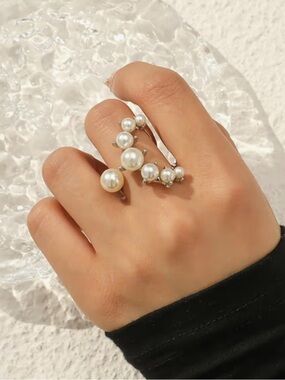 Celeste Pearl Cascade Ring | Sculptural Silver Statement Ring